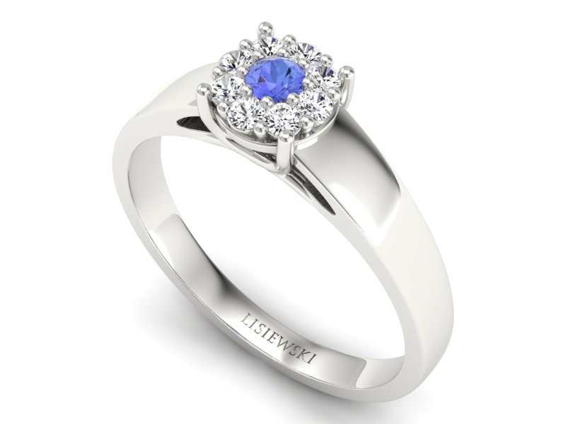 Pierścionek z tanzanitem białe złoto i brylantami - p15057bt - 3
