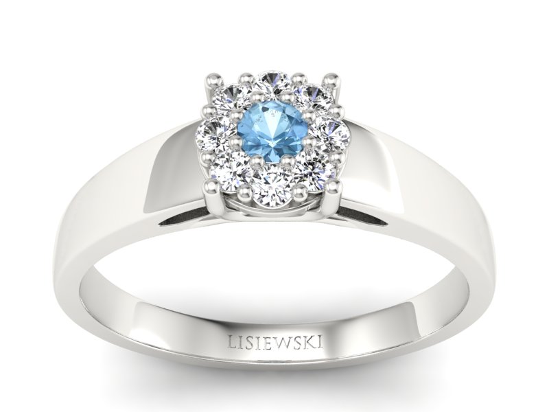 Pierścionek z topazem i brylantami białe złoto - P15057btop - 1
