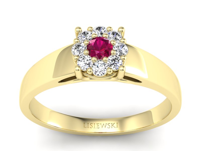 Pierścionek z rubinem i brylantami żółte złoto - p15057zr - 1