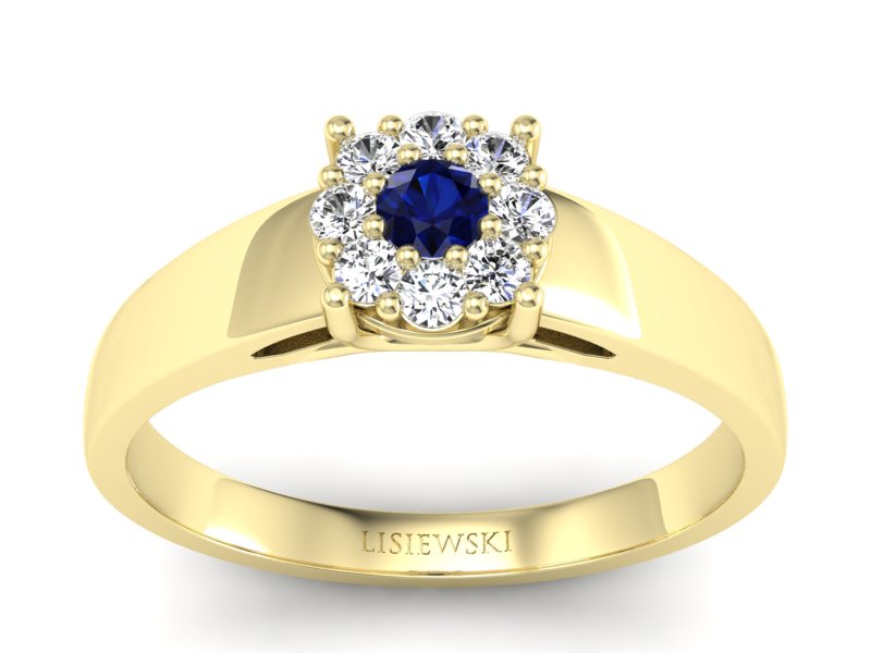 Pierścionek z szafirem i brylantami żółte złoto - p15057zsz - 1