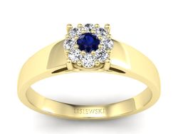 Pierścionek z szafirem i brylantami żółte złoto - p15057zsz