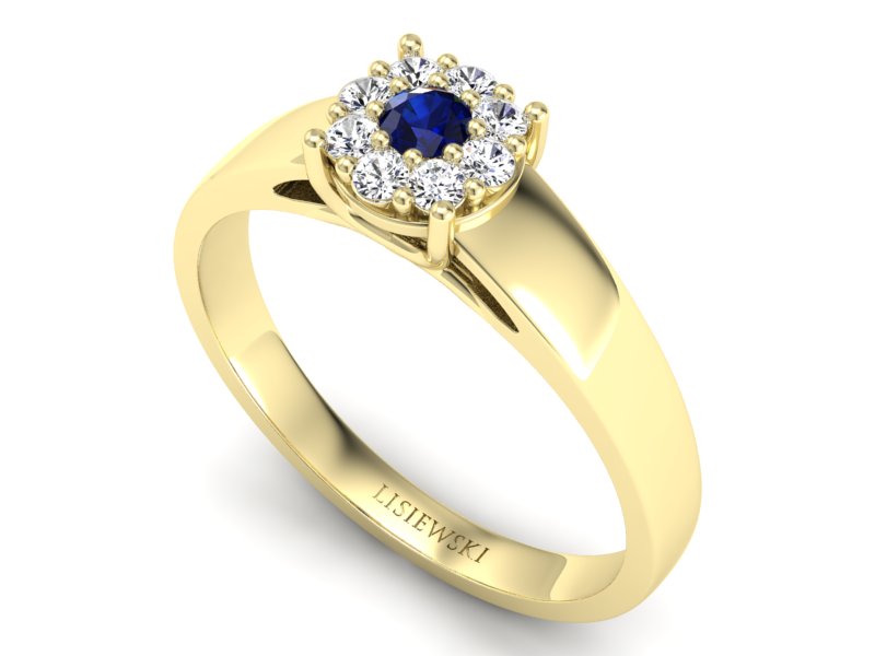 Pierścionek z szafirem i brylantami żółte złoto - p15057zsz - 3