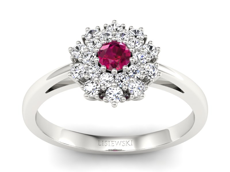 Pierścionek z rubinem i brylantami białe złoto - P15059br_r - 1