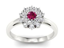 Pierścionek z rubinem i brylantami białe złoto - P15059br_r