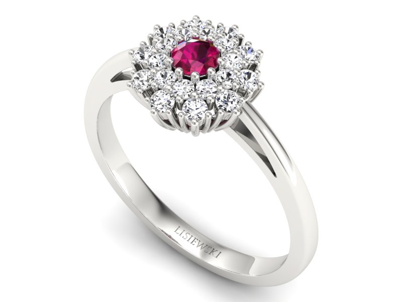 Pierścionek z rubinem i brylantami białe złoto - P15059br_r - 3