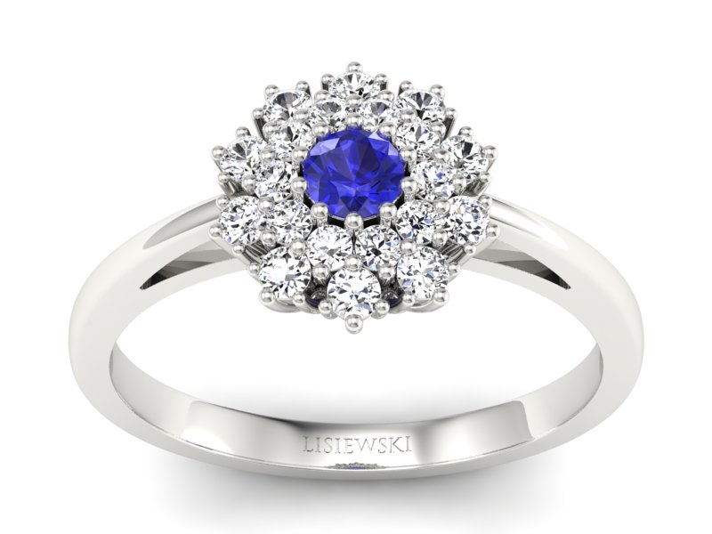 Pierścionek z szafirem i brylantami białe złoto - P15059bszc - 1