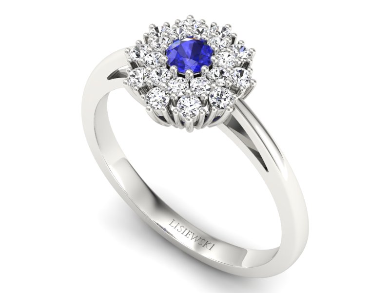 Pierścionek z szafirem i brylantami białe złoto - P15059bszc - 3