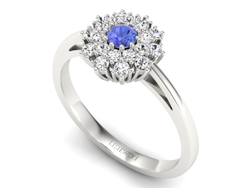 Pierścionek z tanzanitem białe złoto i brylantami - P15059bt - 3