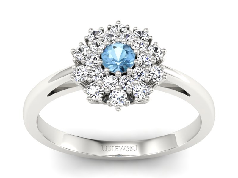 Pierścionek z topazem i brylantami białe złoto - P15059btp - 1