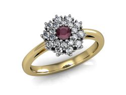 Pierścionek z rubinem i diamentami złoto 585 - P15059zbr