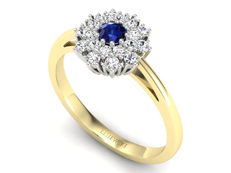 Złoty pierścionek z szafirem i brylantami - P15059zbsz - 3