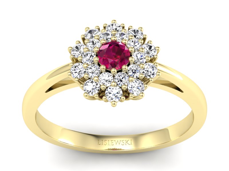 Złoty pierścionek z rubinem i brylantem - P15059zr - 1