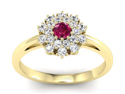 Złoty pierścionek z rubinem i brylantem - P15059zr