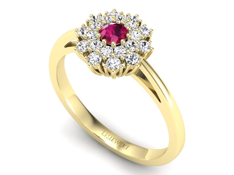 Złoty pierścionek z rubinem i brylantem - P15059zr - 3