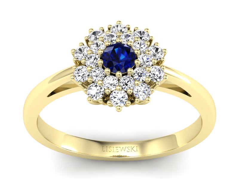 Złoty pierścionek z szafirem i brylantami - P15059zsz - 1