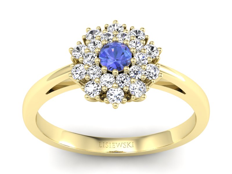 Złoty pierścionek z tanzanitem i brylantami - P15059zt - 1