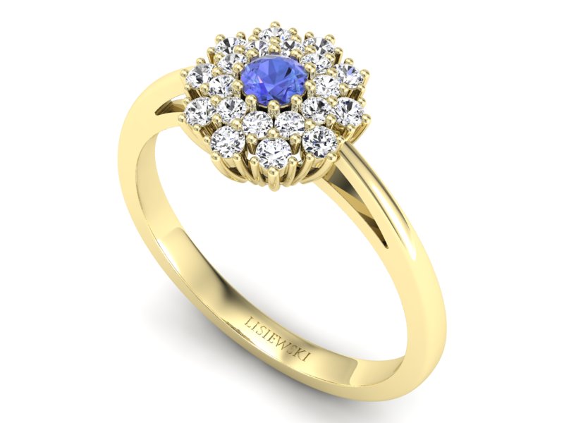 Złoty pierścionek z tanzanitem i brylantami - P15059zt - 3