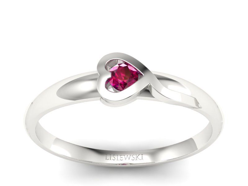 Gustowny złoty pierścionek z rubinem z białego złota - p15067br - 1