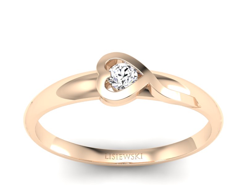 Złoty Pierścionek z brylantem różowe złoto 585 - p15067c - 1