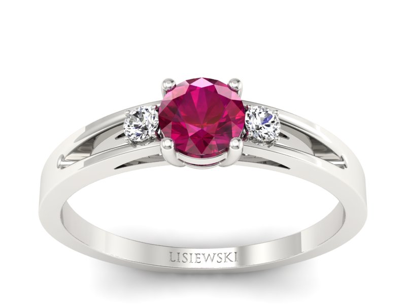 Pierścionek z rubinem i brylantami białe złoto - P15068BR - 1