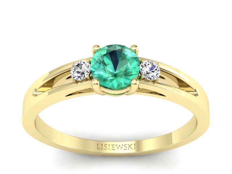 Złoty pierścionek ze szmaragdem z brylantami - P15068ZSM - 1