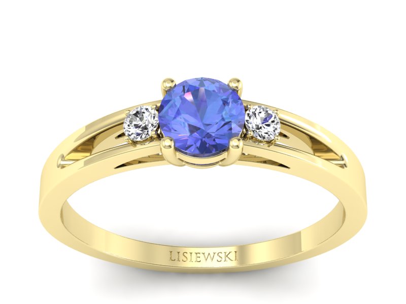 Złoty pierścionek z tanzanitem z brylantami - P15068ZT - 1