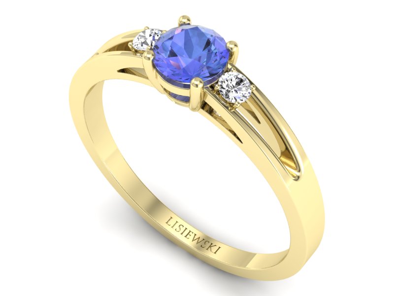 Złoty pierścionek z tanzanitem z brylantami - P15068ZT - 3