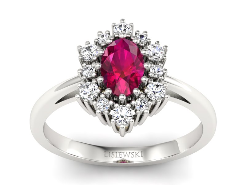Pierścionek z rubinem i brylantami białe złoto - p15074br - 1