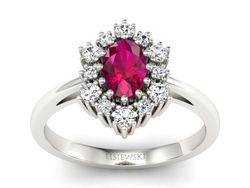 Pierścionek z rubinem i brylantami białe złoto - p15074br
