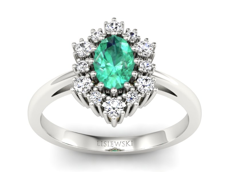 Złoty pierścionek ze szmaragdem i brylantami - p15074bsm - 1