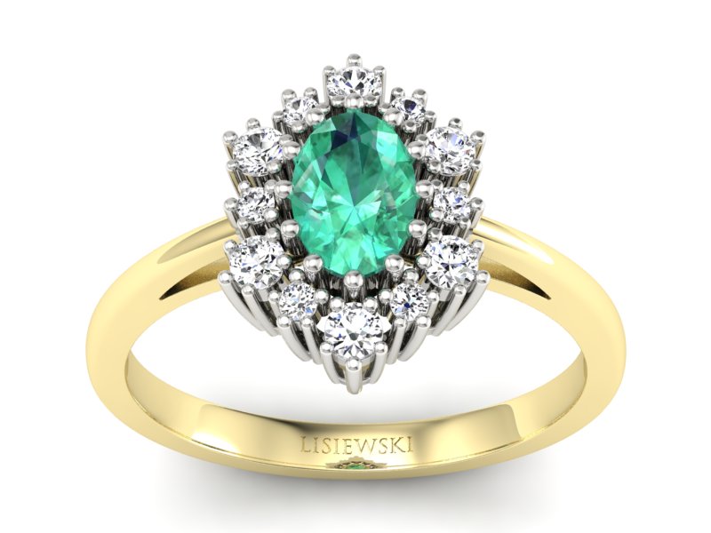 Złoty pierścionek ze szmaragdem i brylantami - P15074BZSM - 1