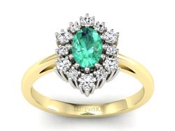 Złoty pierścionek ze szmaragdem i brylantami - P15074BZSM