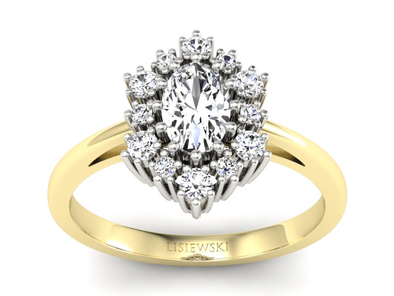 Pierścionek z diamentami żółte i białe złoto - p15074zb - 1