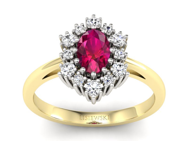 Pierścionek zaręczynowy z rubinem i brylantami - p15074zbr - 1