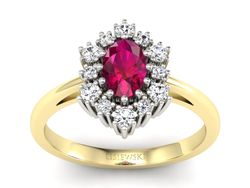 Pierścionek zaręczynowy z rubinem i brylantami - p15074zbr