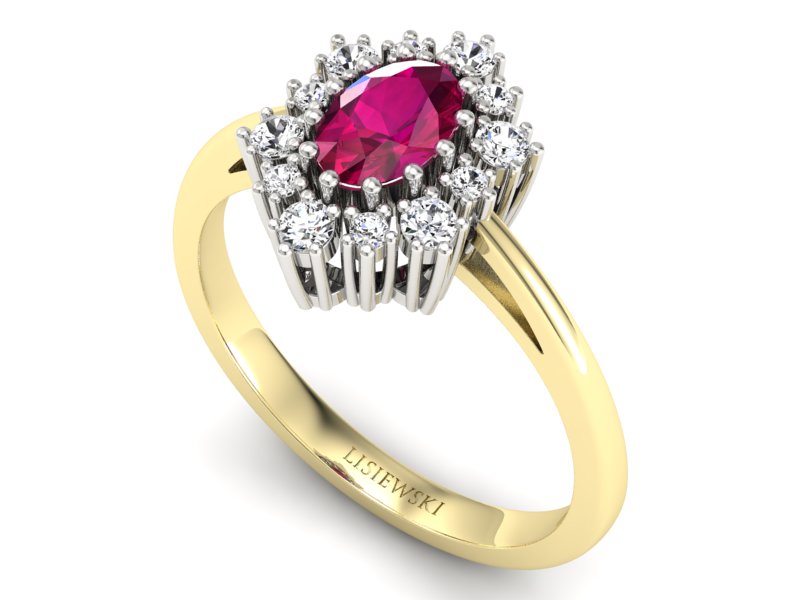 Pierścionek zaręczynowy z rubinem i brylantami - p15074zbr - 3