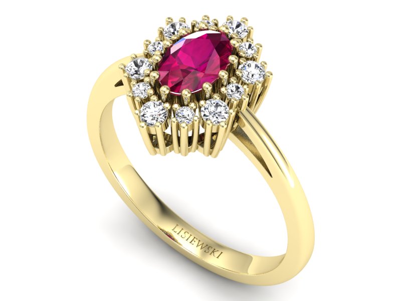 Pierścionek z rubinem i brylantami żółte złoto - p15074zr - 3