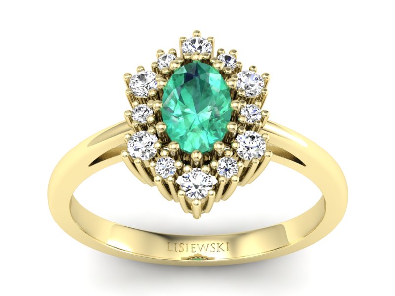 Złoty pierścionek ze szmaragdem i brylantami - p15074zsm - 1