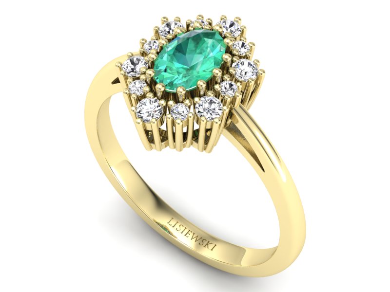 Złoty pierścionek ze szmaragdem i brylantami - p15074zsm - 3