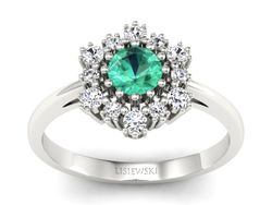 Złoty pierścionek ze szmaragdem i brylantami - p15075bsm