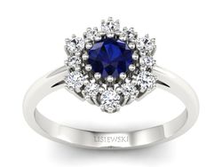 Pierścionek z szafirem i brylantami białe złoto - P15075BSZ