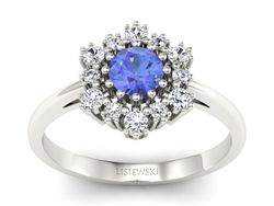 Pierścionek z tanzanitem i brylantami białe złoto - P15075BT