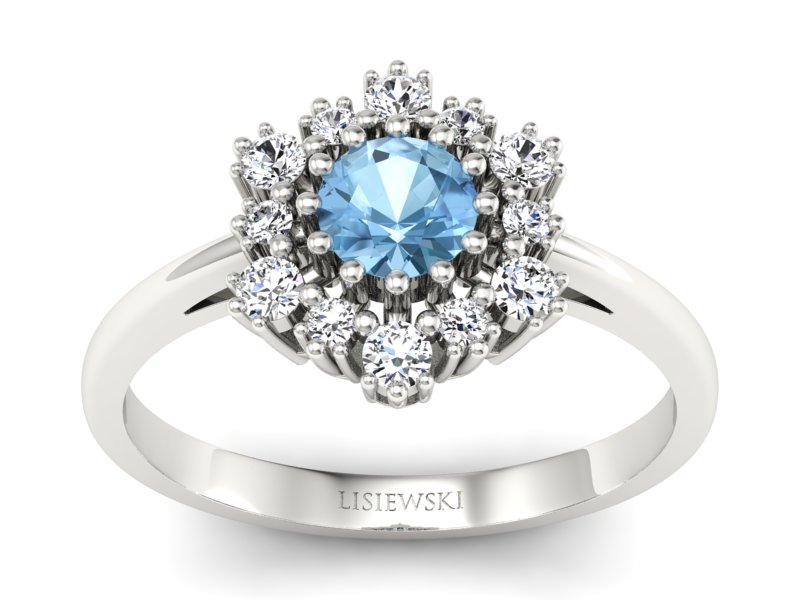 Pierścionek z topazem i brylantami białe złoto - p15075btp - 1