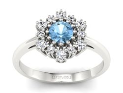 Pierścionek z topazem i brylantami białe złoto - p15075btp