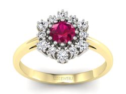 Złoty pierścionek z rubinem i brylantami - p15075bzr