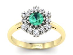 Złoty pierścionek ze szmaragdem i brylantami - P15075BZSM