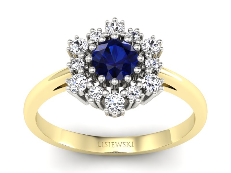Złoty pierścionek z szafirem i brylantami - p15075bzsz - 1