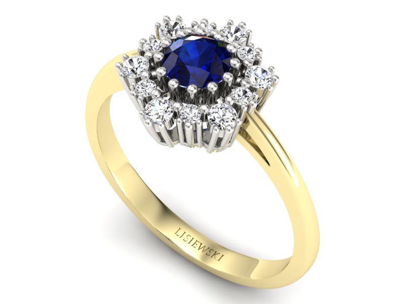 Złoty pierścionek z szafirem i brylantami - p15075bzsz - 3