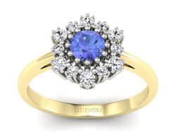 Złoty pierścionek z tanzanitem i brylantami - p15075bzt