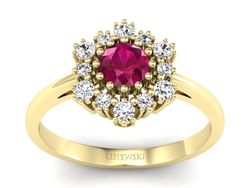 Złoty pierścionek z rubinem i brylantami - p15075zr